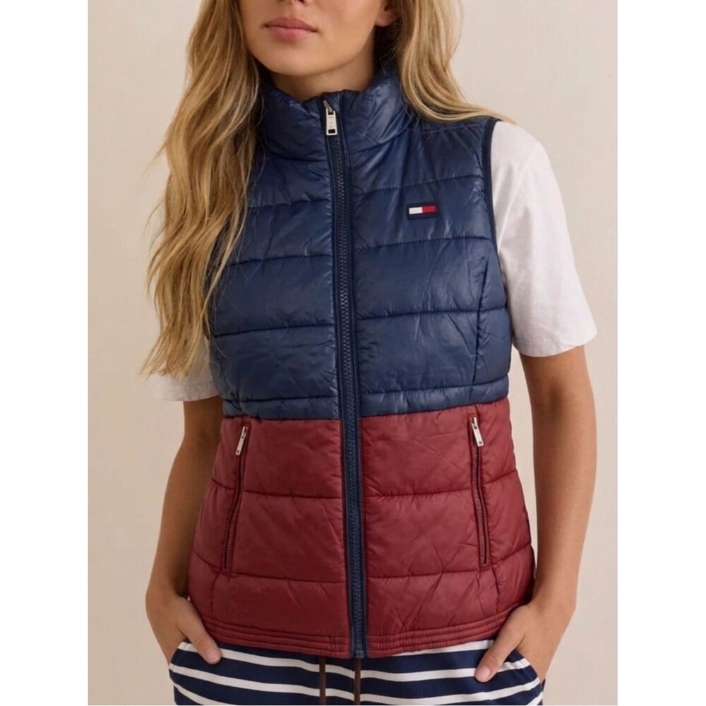 Tommy Hilfiger Sport Puffer Zip Vest Womens Size XS Color Blocked Lightweight